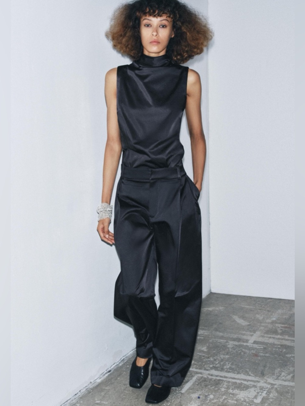 Zara Satin Wide Leg Trousers ZW Collection